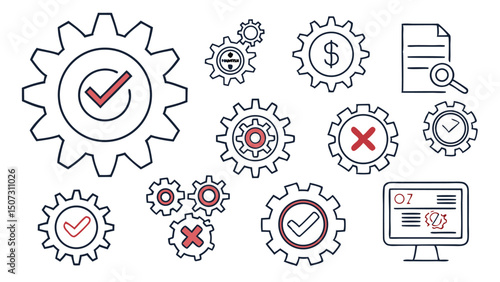 Outlined Gear and Settings Icon Set – Configuration, System, and Software Symbols