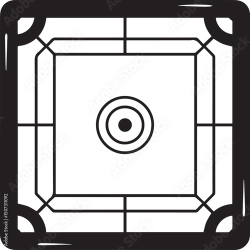 Carrom Play Area Silhouette Vector | Geometric Black Vector Art for Strategy Game Illustration