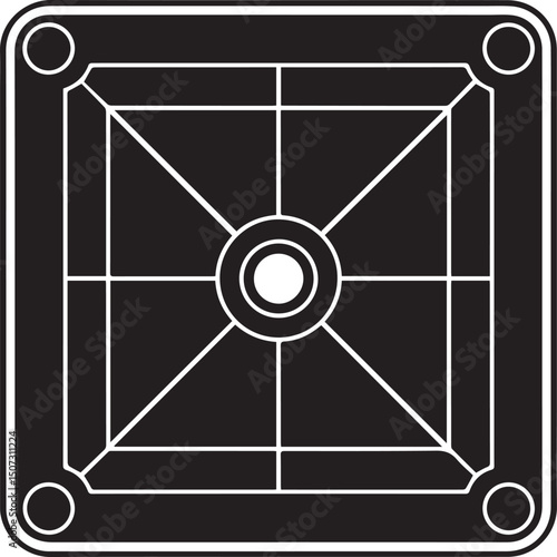 Carrom Play Area Silhouette Vector | Geometric Black Vector Art for Strategy Game Illustration