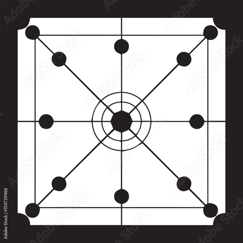 Carrom Play Area Silhouette Vector | Geometric Black Vector Art for Strategy Game Illustration