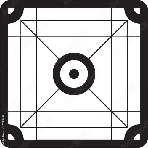 Carrom Play Area Silhouette Vector | Geometric Black Vector Art for Strategy Game Illustration