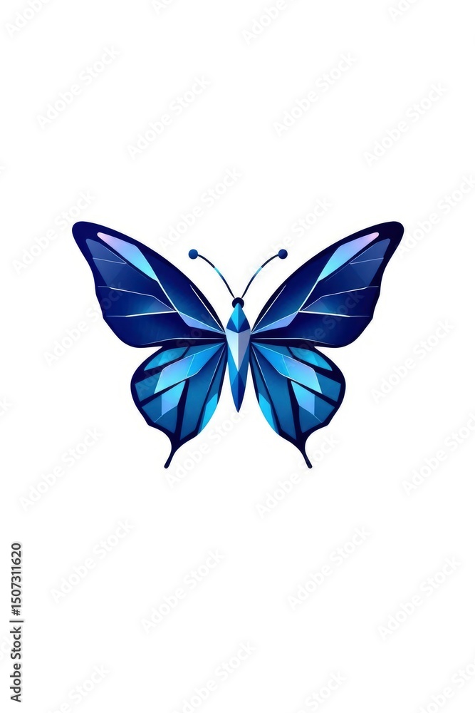 Fototapeta premium Stylized blue butterfly with angular design on white background