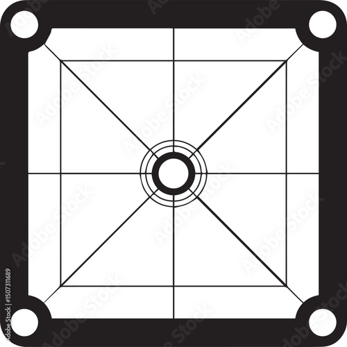 Carrom Play Area Silhouette Vector | Geometric Black Vector Art for Strategy Game Illustration