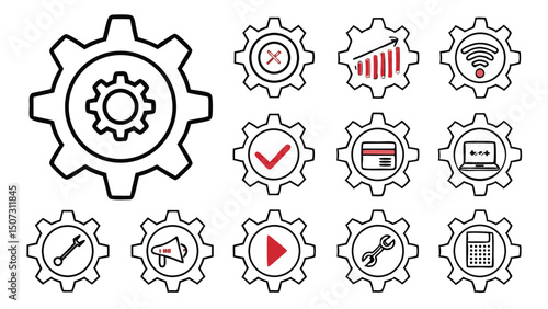 Outlined Gear and Settings Icon Set – Configuration, System, and Software Symbols