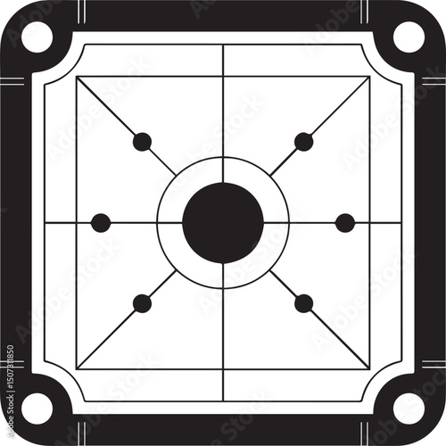 Carrom Play Area Silhouette Vector | Geometric Black Vector Art for Strategy Game Illustration