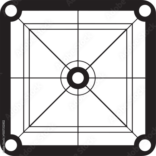 Carrom Play Area Silhouette Vector | Geometric Black Vector Art for Strategy Game Illustration