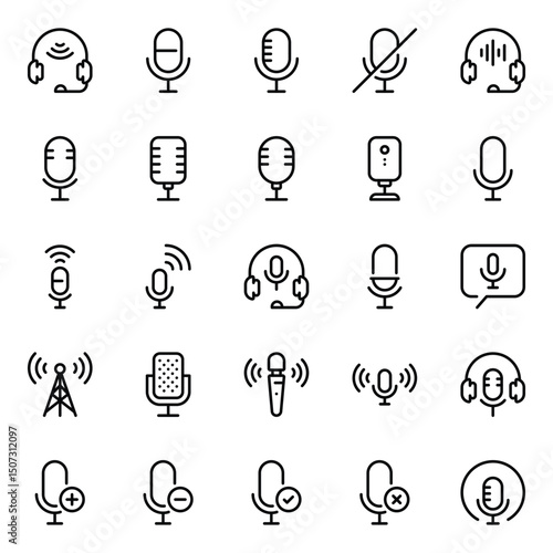 Outline icons set for Podcast microphone