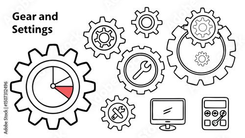 Outlined Gear and Settings Icon Set – Configuration, System, and Software Symbols