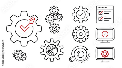 Outlined Gear and Settings Icon Set – Configuration, System, and Software Symbols