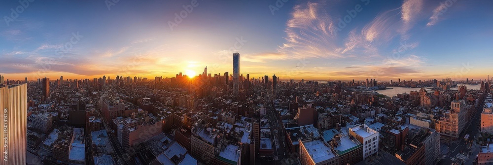 Obraz premium Stunning Aerial View of Downtown Manhattan Skyline at Sunset from Greenwich Street in Tribeca