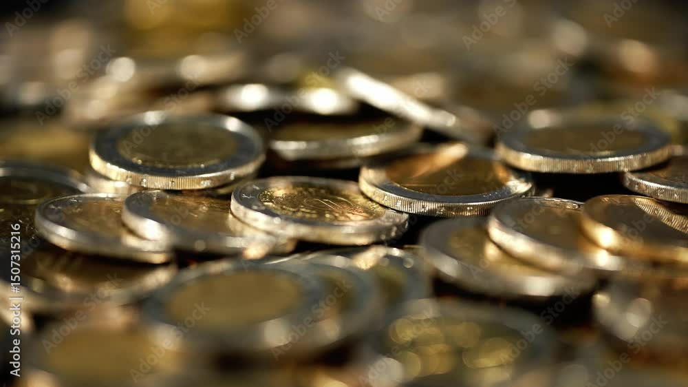 Many Euro coins are creating a big pile, symbolizing savings, wealth, or investment Many Euro coins are creating a big pile, symbolizing savings, wealth, or investment