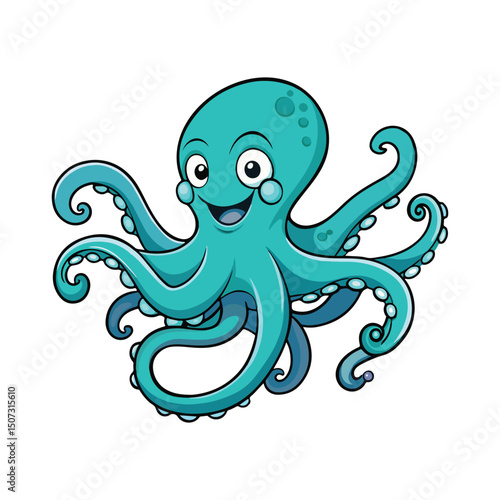 flat vector art of funny cartoon octopus
