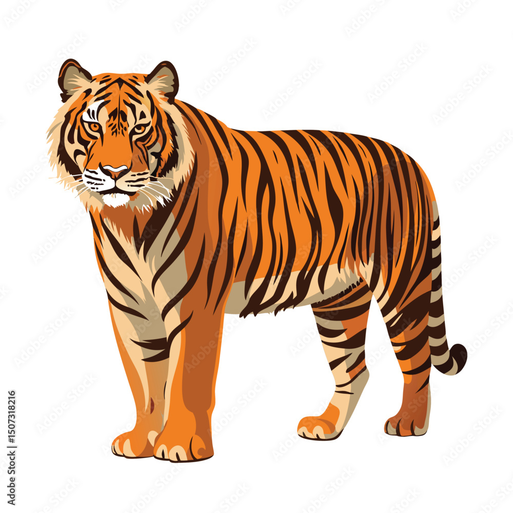 Obraz premium Bengal Tiger standing vector on white background