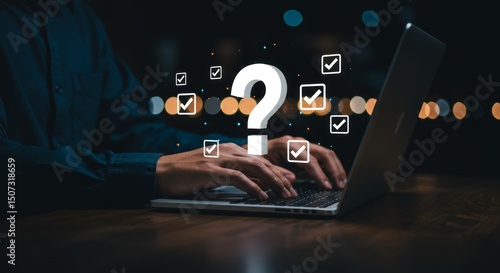 Wallpaper Mural Person working on a laptop with a question mark and check marks Torontodigital.ca