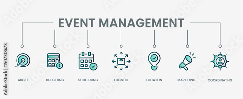 Event management set icon with modern green concept
