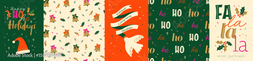 Cute  christmas card designs and seamless patterns, modern style with vibrant colors and hand drawn vector elements.