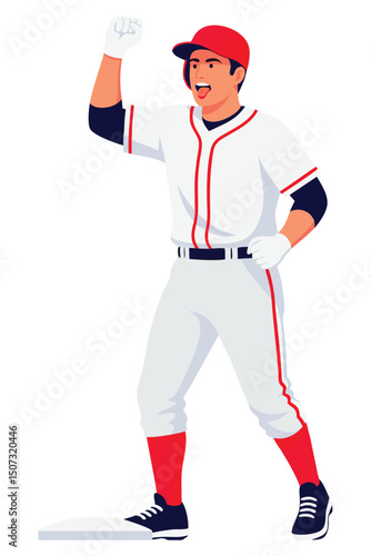 Excited Baseball Player Celebrating a Victory with Joyful Expression and Raised Fist