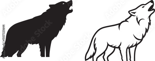 roaring wolf black silhouette vector, Simple silhouette Design vector icon with white background 2