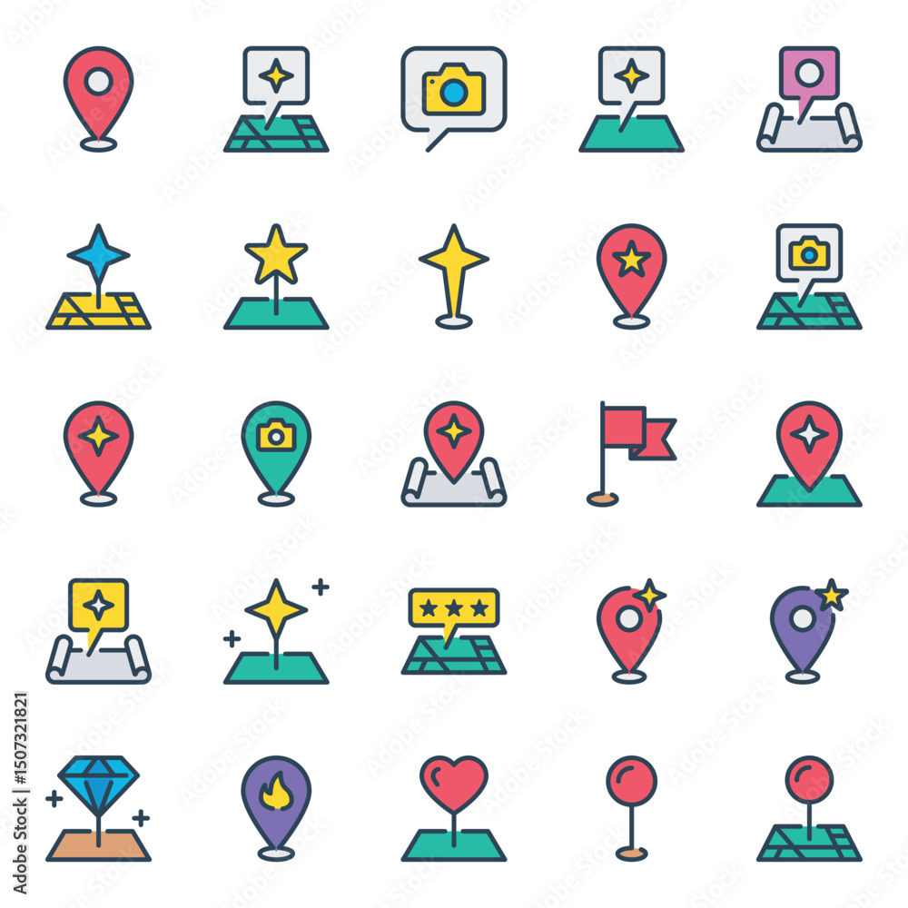 Fototapeta premium Filled outline icons set for Point location