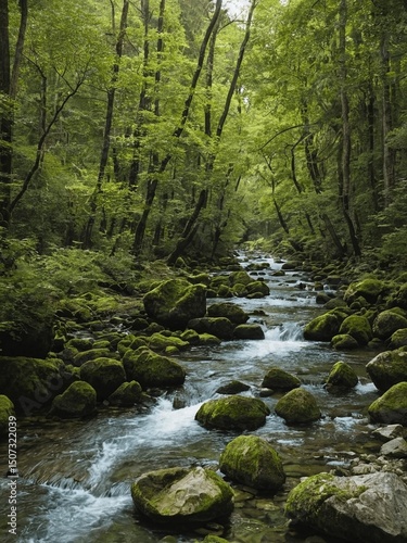 Lush Forest Stream: Serene Nature Landscape