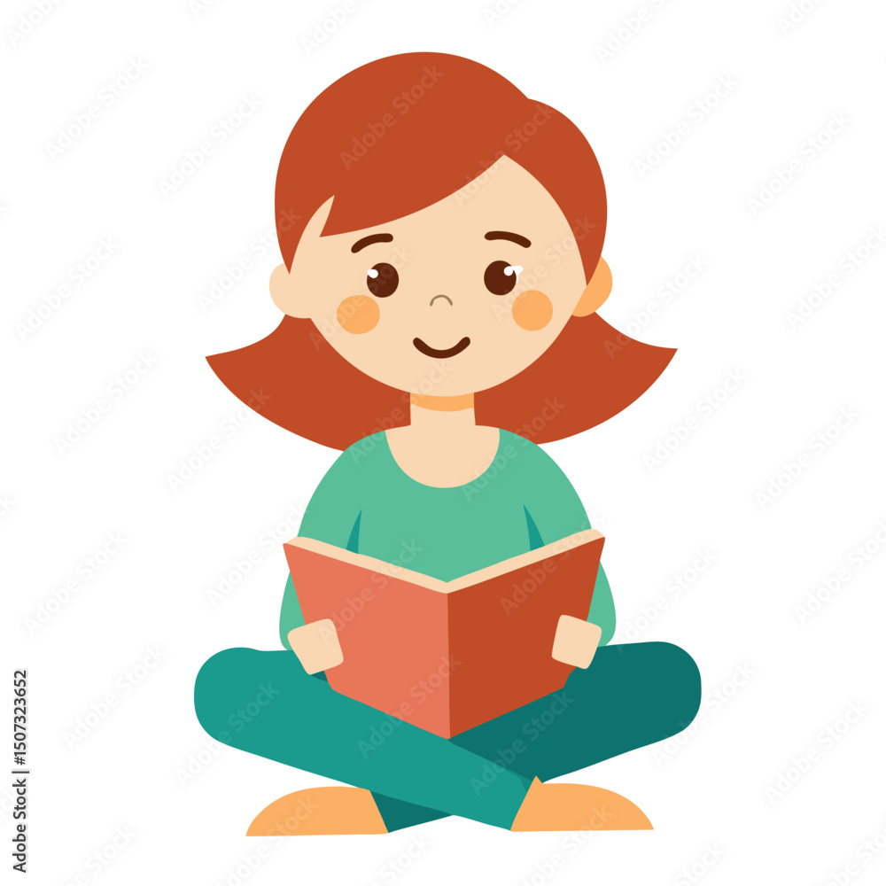 Cartoon girl reading a book cross legged education and childhood illustration. Cartoon girl reading a book cross legged education and childhood illustration.