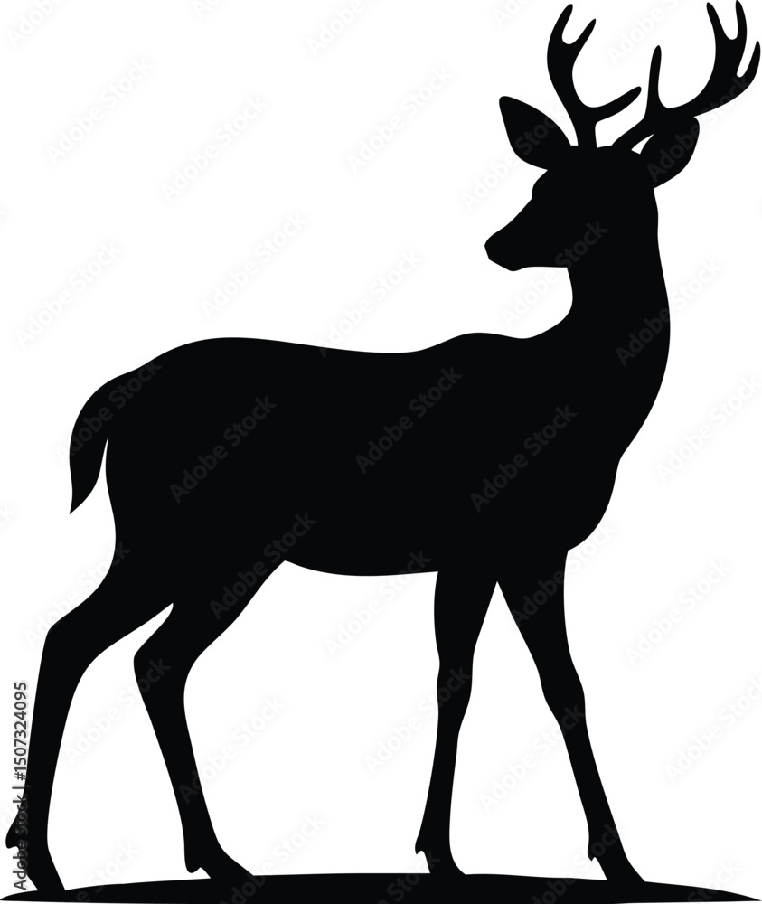 Fototapeta premium Elegant Deer Silhouette Isolated on White Background, Wildlife Illustration for Design and Decoration, Vector Graphic 