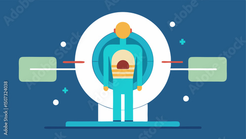 MRI Scan Diagram An explanatory diagram showing a simplified crosssection of a human body being scanned by the MRI machine highlighting different body parts being imaged.