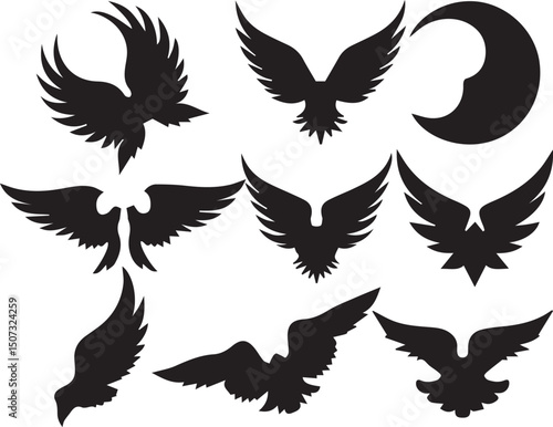 Black Wing Silhouette Vector Set – Bird, Angel, Tribal, and Abstract Wing Icons