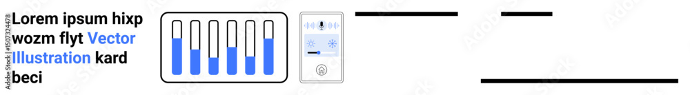 Fototapeta premium Simplistic design with text, vertical sliders, and a compact device interface. Ideal for technology, data analysis, scientific tools, technology platforms, app design, interface design simple