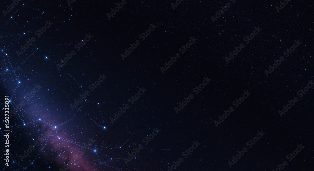 Fototapeta premium Starry night with interconnected nodes and faint nebulae. Cosmic expanse