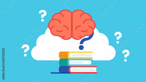 Memory and Learning An illustration of a brain with books and question marks depicting how hyperbaric oxygen therapy enhances memory and learning capabilities.