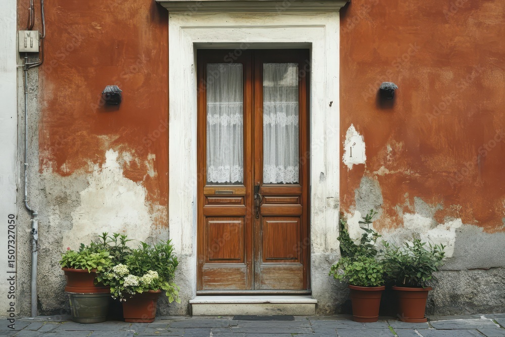 Stylish Front Door with Large Window. Modern Grey and White Colors on House Entrance Stylish Front Door with Large Window. Modern Grey and White Colors on House Entrance