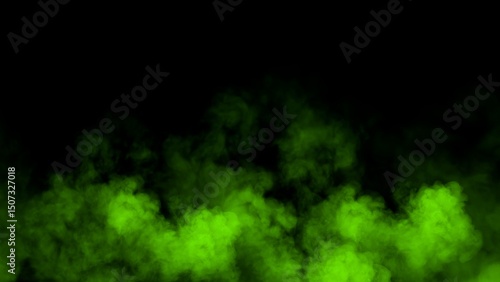 Abstract blurred green smoke misty fog on isolated black background. Texture overlays. Paranormal mystic smoke, clouds for movie scenes