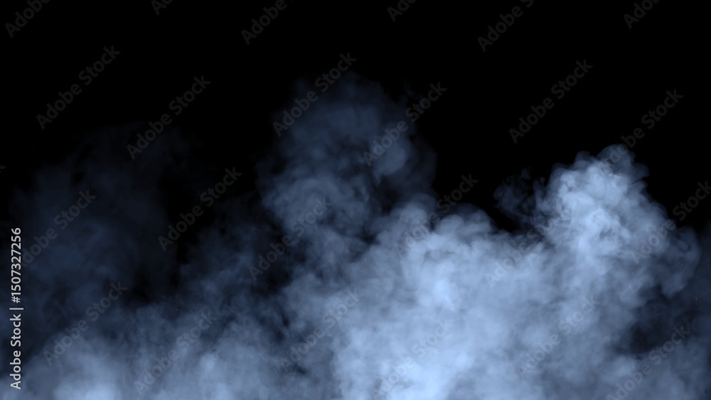 Naklejka premium Abstract blurred blue smoke misty fog on isolated black background. Texture overlays. Paranormal mystic smoke, clouds for movie scenes