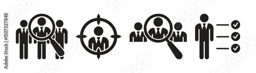 Recruitment or job recruitment icon collection. Worker member selection sign. Job vacancy symbol