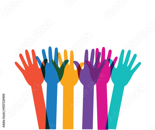 Human hands multicolored together, vector illustration
