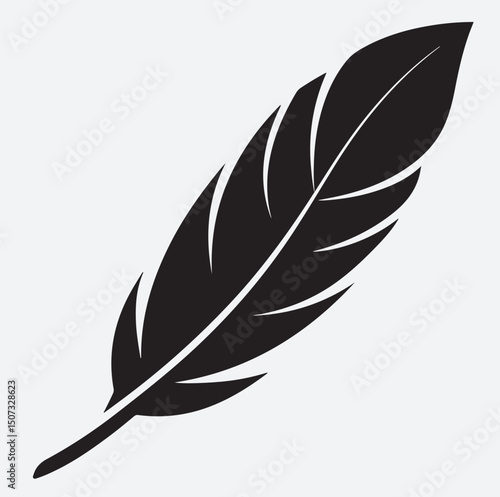 bird feather icon silhouette vector art illustration, feather on white background