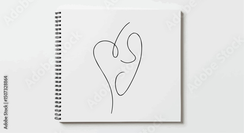 Simple line art heart drawing on sketchbook page. An artistic and minimal design to express love or affection