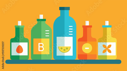 Nutrient Infusion Bottles A collection of illustrated bottles representing key vitamins and minerals like vitamin C B vitamins and magnesium lined up on a counter ready for use in