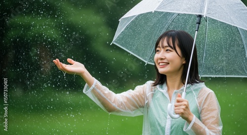 Woman enjoying a rainy day under an umbrella