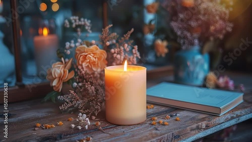 Cozy candlelit autumn still life.
