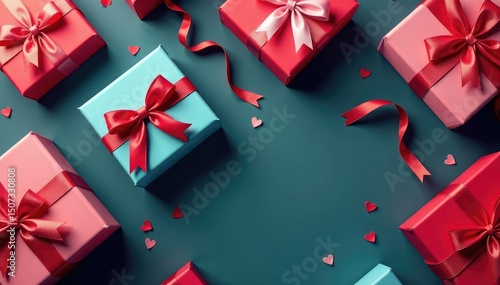 Elegant gift boxes, ribbons, bows, seamless pattern, pastel, brown, art