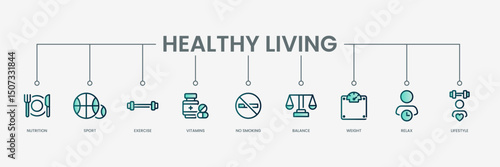 Healthy living set icon with modern green concept
