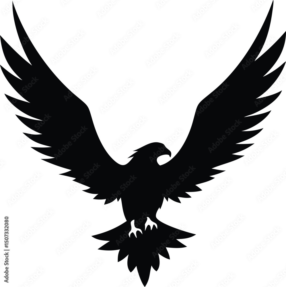 Obraz premium Dramatic Black Eagle Silhouette with Broad Wing Span Isolated on a White Background. 
