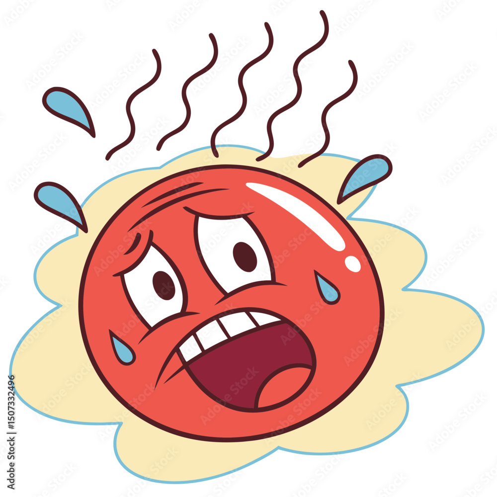 Fototapeta premium Cartoon Hot Emoji with Flushed Face and Steam 
