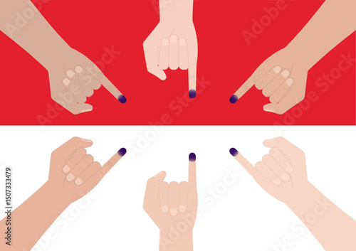 Little Finger with Purple Ink. Election in Indonesia. Election Concept. Vector Illustration.