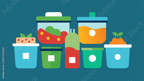 Meal Prep Containers An illustration showing neatly organized meal prep containers filled with diverse foods each labeled with individual dietary goals like lowcarb highprotein.