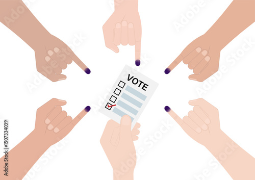 Little Finger with Purple Ink. Election in Indonesia. Election Concept. Vector Illustration.