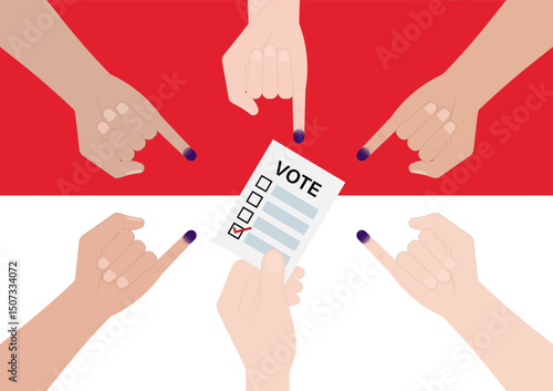 Little Finger with Purple Ink. Election in Indonesia. Election Concept. Vector Illustration.