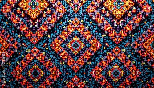 Geometric tapestry wallpaper pattern with bold colors and intricate details, colorful, graphic
